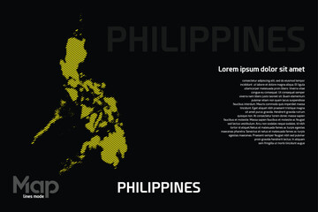 Map of Philippines featuring yellow geographic lines, isolated on a black background. Perfect for various design projects.