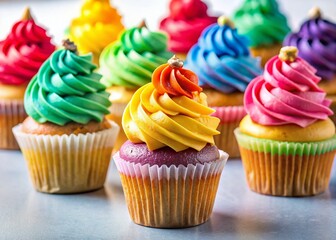 Vibrant Colorful Cupcakes Isolated, Delicious Bakery Treats, Sweet Dessert Food Photography