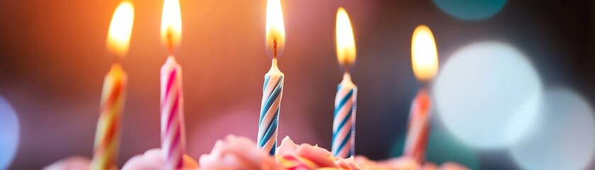 Lit Birthday Candles on a Pink Icing Cake