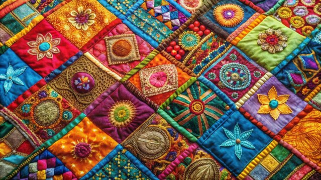 Vibrant Colorful Patchwork Fabric Texture Background - Motley Textile Design