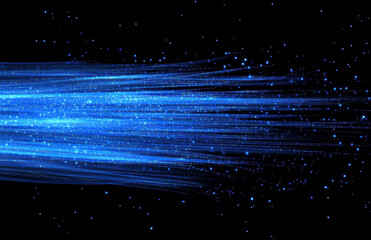 Illuminated blue light trails flow smoothly across a dark background, creating a captivating visual experience. The vivid colors evoke energy and movement at night.