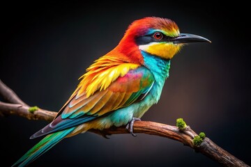 Obraz premium Vibrant Exotic Bird Studio Portrait: Colorful Feathers & Unique Texture