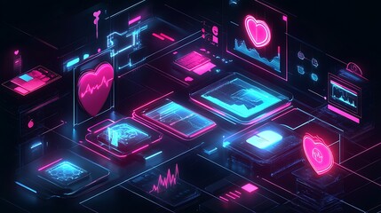 Futuristic health care icons displayed in an innovative glowing concept