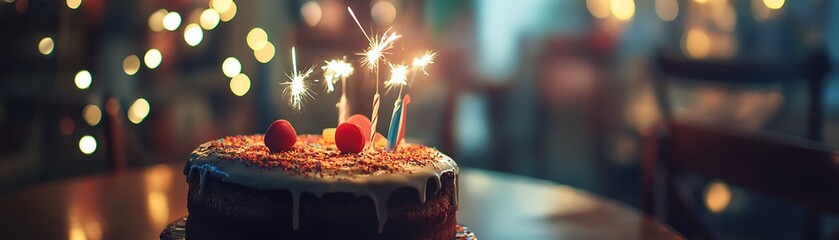 Birthday Cake with Sparklers and Colorful Sprinkles