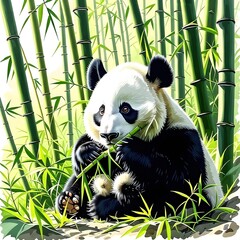 Adorable Giant Panda Resting in a Serene Bamboo Forest