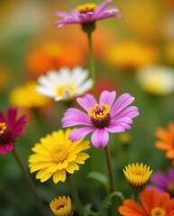 Vibrant Colorful Flowers in Bloom against a Soft Background