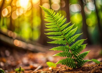 Vibrant Green Wood Fern Twig, Selective Focus, Nature Stock Photo