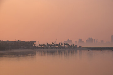 city skyline at sunset