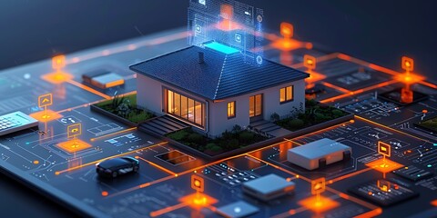 Technology Smart home with connected devices and digital icons Glowing house with symbolism