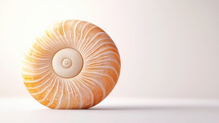 Obraz premium Micro shot close-up habitat exam droplet. A beautifully shaped nautilus shell rests on a smooth surface, showcasing its intricate spiral design and natural colors.