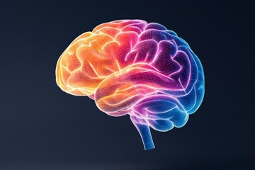 A vibrant abstract representation of a brain, showcasing neural connections and colorful energy patterns that symbolize creativity and thought.