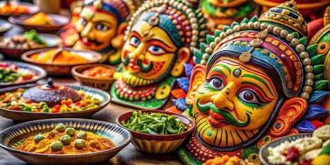 Fototapeta premium Vibrant Indian Street Food Masks: Colorful Culinary Delights