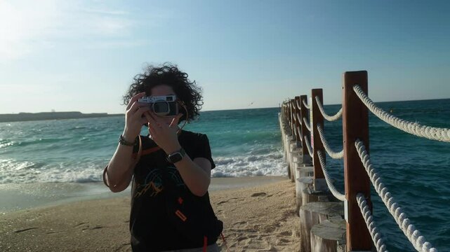 Photographer girl taking photos