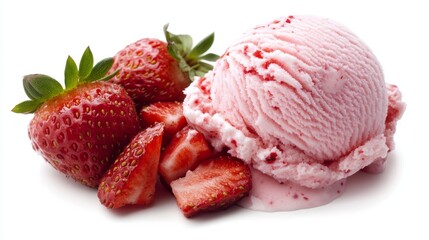 Strawberry fresh ice cream on white background