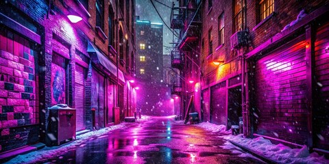 Vibrant Magenta Snow Falling Urban Exploration Background Loop - 4K Stock Footage