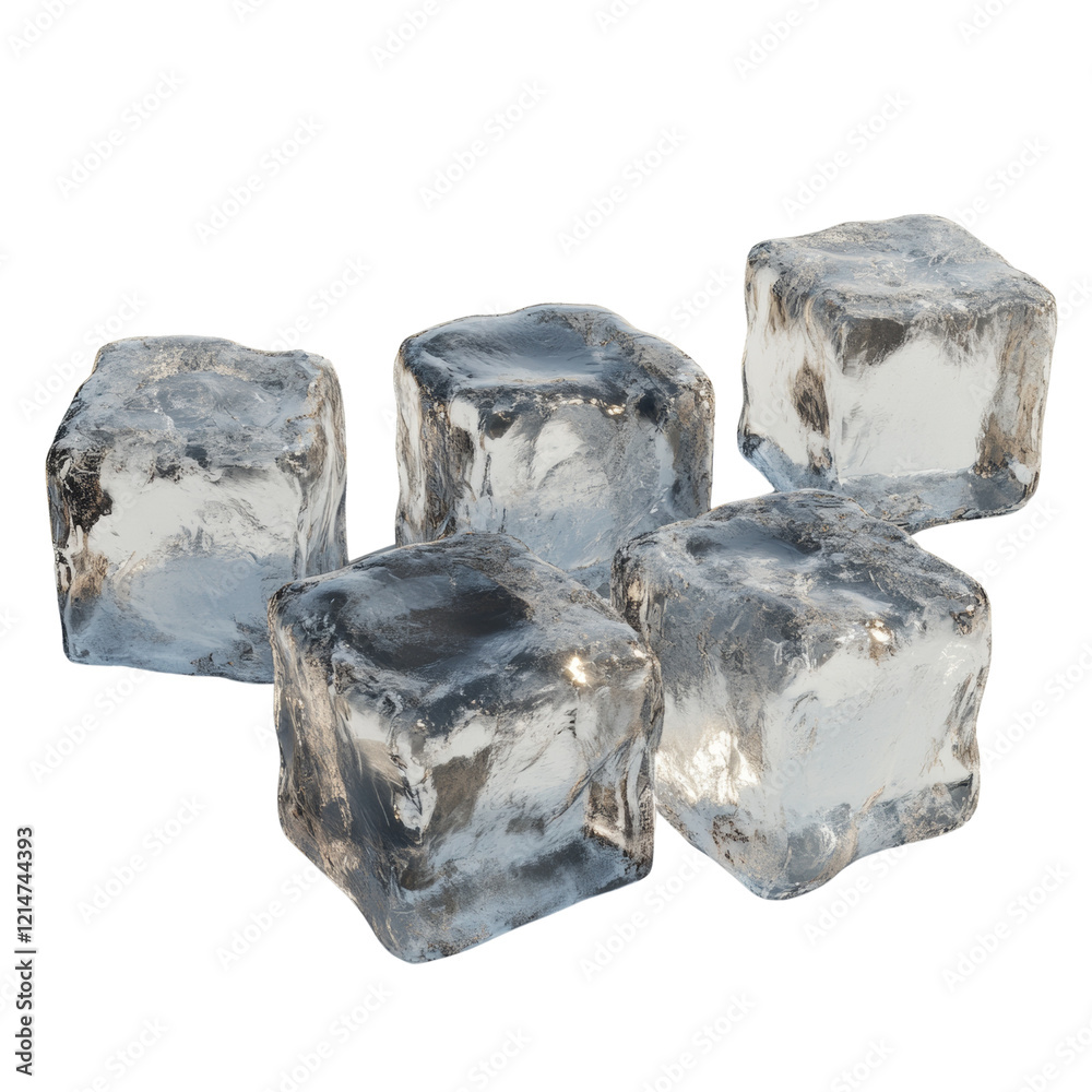 Poster a cluster of five irregularly shaped ice cubes is displayed against a black background, showcasing t
