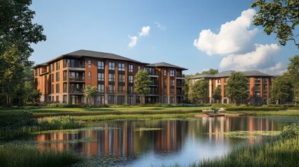 Fototapeta premium Modern Apartment Complex by the Lake