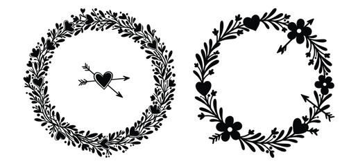 A Floral wreath with hearts and arrows vector illustration
