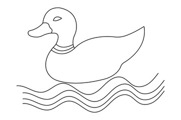 Duck one line drawing of minimalist vector icon with black and white background
