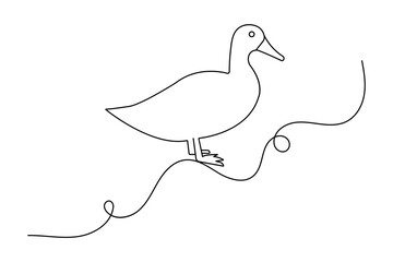 Duck one line drawing of minimalist vector icon with black and white background
