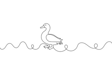 Duck one line drawing of minimalist vector icon with black and white background
