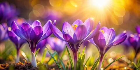 Vibrant Purple Crocus Close-Up in Spring Park