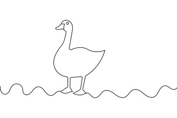 Duck one line drawing of minimalist vector icon with black and white background
