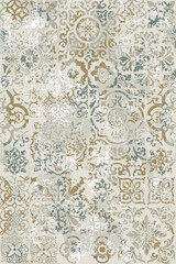 Geometric floral vintage ceramic tiles patchwork wallpaper abstract vector seamless pattern for fabric pillow, cloth shirt carpet tablecloth rug grunge effect in separate layers