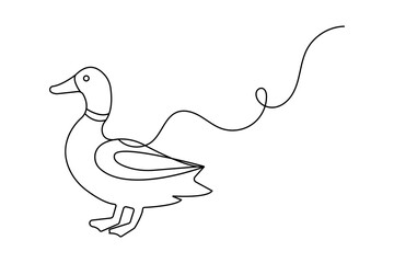 Duck one line drawing of minimalist vector icon with black and white background

