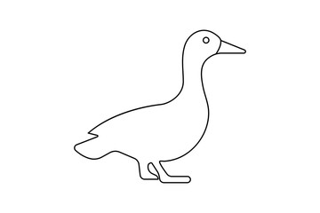 Duck one line drawing of minimalist vector icon with black and white background
