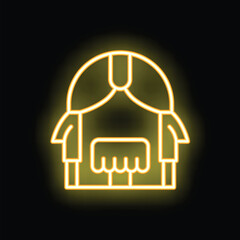 Yellow neon icon of a circus tent glowing on a black background