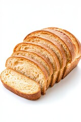 Freshly baked bread loaf sliced to perfection, showcasing a golden crust and soft interior, ideal for sandwiches or toast, perfect for food photography.