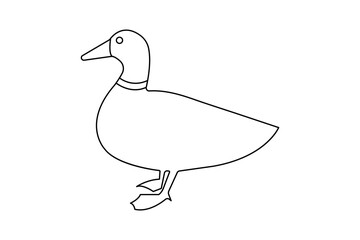 Duck one line drawing of minimalist vector icon with black and white background
