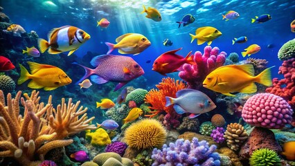 Vibrant Reef Fish: Underwater Scene Stock Photo - Colorful Coral & Tropical Fish