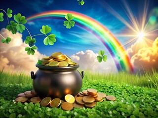 Vibrant St. Patrick's Day Banner: Pot of Gold, Rainbow, Clover Leaves