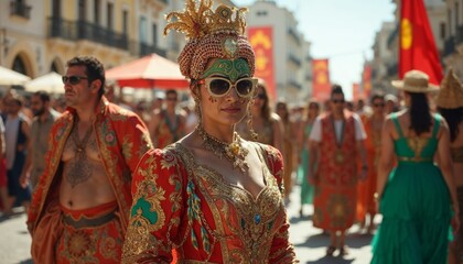 Fototapeta premium Woman in traditional costume during a cultural festival parade. Concept of celebration, tradition, and culture.