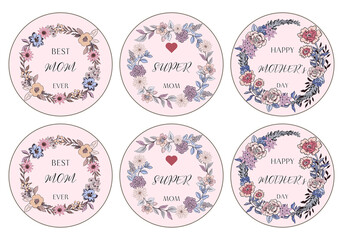 Flower Banners and Tags botanical blossom blooming wreath circle for your design and scrapbook