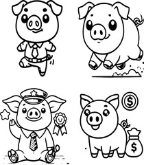pig , pig set, pig silhouette set 