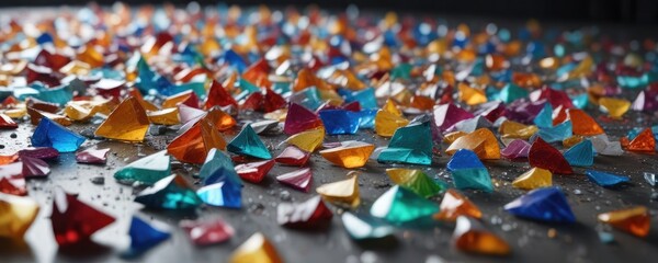 Obraz premium Colorful glass shards scattered on a smooth surface, colorful glass, decorative accents