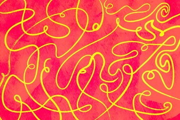 Bright abstract design with swirling yellow lines on a vivid pink background creating a lively atmosphere