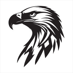 Silhouette of a striking, black and white vector graphic of an eagle's head in profile view.