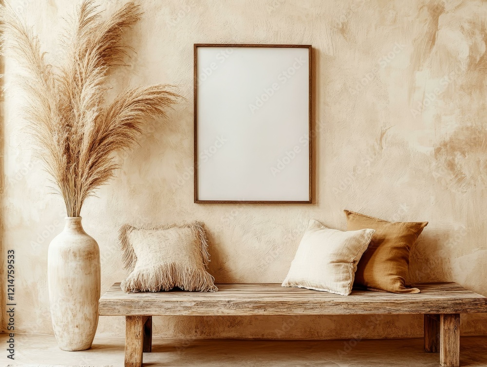 Canvas Prints Rustic Beige Interior Decor with Pampas Grass