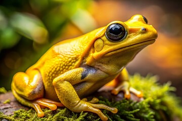 Fototapeta premium Vibrant Yellow Frog Close-Up: Detailed Macro Shot of Amphibian Skin Texture