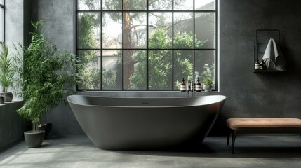Fototapeta premium Modern Industrial Bathroom with Large Window