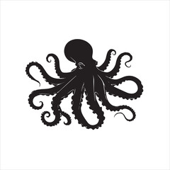 Elegant Black and White Silhouette of an Octopus