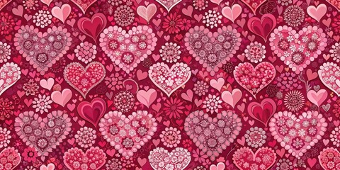 Seamless heart-shaped floral pattern with interlocking hearts in various shades of pink and red, heart, design, heart