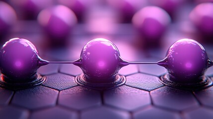 Interconnected Purple Spheres on Hexagonal Grid: Microscopic Abstract Background