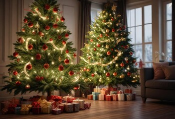 Festive decorations on a beautiful Christmas tree indoors, tree, twinkling, celebration, indoor, festive