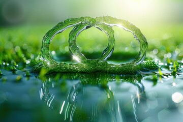 Interlocking Green Rings Reflecting in Calm Water