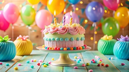 Vintage Birthday Party: Pastel Cake, Balloons & Streamers